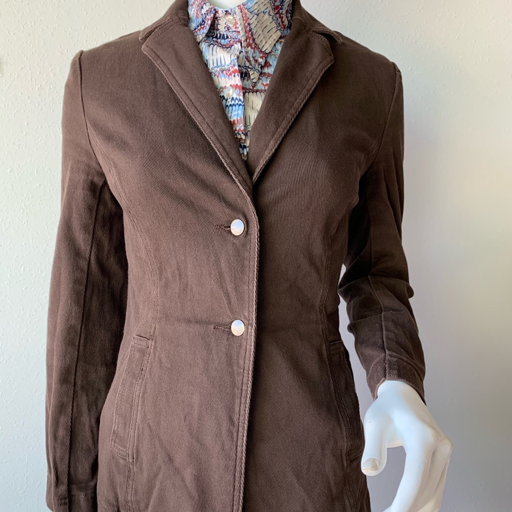 Vintage 1990’s BCBG Jeans Brown Jean Jacket Denim Stretch Fitted Blazer S